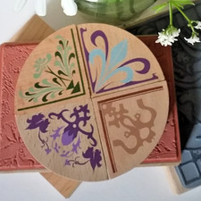 Art Nouveau,Decorative Corner set of 4,Rubber Ink Stamps.Wooden Mount Block.NEW.