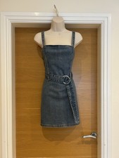 H&M Divided Ladies Blue Denim Mini Bodycon Belted Dress Size 12 40in Chest