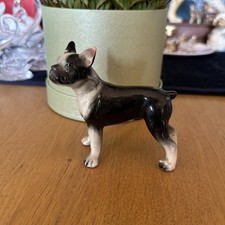 Vintage Porcelain Black White Boxer Dog Figurine Approx 4in Tall