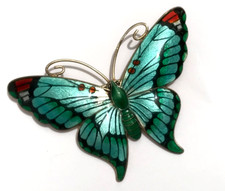 John Atkins & Sons large Enamel Silver  Butterfly Brooch Pin AF