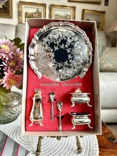 Vintage Grenadier Silversmiths Silver Plated Cruet Condiment Jar Set On A Tray