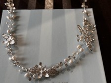 Silver Crystal Pearl Bridal Hair Vine
