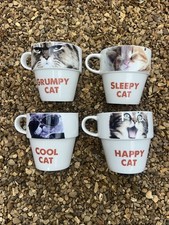 4 X Large Cat Design Stacking Tea / Coffee  Cups / Mugs, VGC, By Next, Free Post