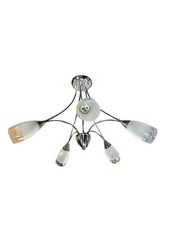 Ceiling Light Semi Flush 5 Arm With Glass Shades - Chrome