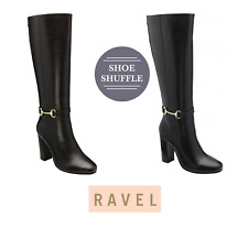 Ravel Leather Lerwick Heeled Knee High Boot high heeled zip up gold detail