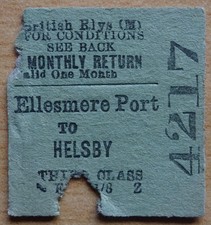 BR (M) Railway Ticket - Ellesmere Port to Helsby - 1952