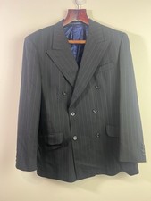 Marks And Spencer’s Vintage Wool Double Breasted Pinstripe Suit 40” 36W 29L Blac
