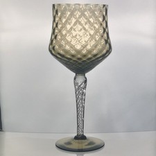 Oversized Italian Glass Goblet 11.5" Diamond Cut Twisted Stem Vintage