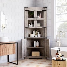 Corner Storage Cabinet with Glass Door Adjustable Shelf for Living Room Kitchen