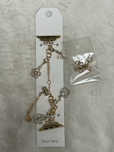 Gold charm bracelet watch band - gold,