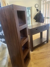 Solid Wood Console Table with 2 Drawers & Tall Solid Wood Shelving Unit