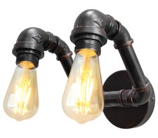 Vintage Industrial Rustic Twin Waterpipe Wall Light Metal Retro Lamp M0191