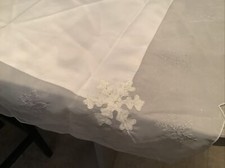 Square White Christmas Table Cloth Decorated With A Snowflake Design 