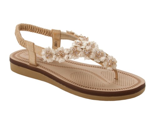 Womens nude flower beaded - nude,