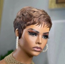 Brown pixie cut wig human - wig,