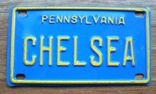 PENNSYLVANIA 4" X 2.25" Bicycle License Plate, Vanity, 1970's, CHELSEA