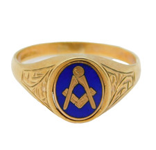 9ct Yellow Gold Enamel Masonic Spinning Signet Ring Vintage 1991 Birmingham