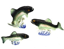 3 Vintage Miniature Hand Painted Porcelain Bone China Fish - Rainbow Trout - 2”