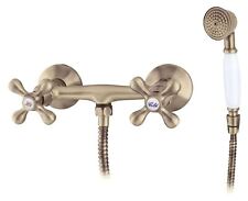 Shower Mixer Wall Mounted Antique Brass Tap Retro Heads