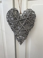 Large Grey woven Twig Hanging Heart Home Décor Bedroom Wall Art Rattan Wicker