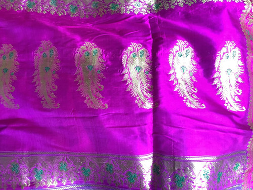 Silk sari fabric purple pink - silk,
