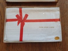 Vintage boxed hand rolled Irish linen handkerchiefs, 2 unused with ribbon 