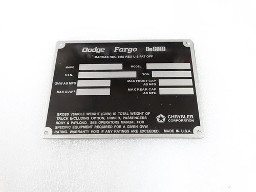 Data plate for dodge fargo - data,