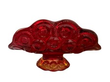 Vintage Large Amberina Moon And Stars Banana Boat Style Center Piece Glass Dish