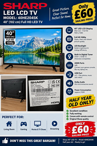 Sharp 40he2045k 40in led - led, lcd