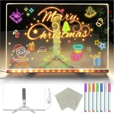 Doodle Glow Drawing Board, Homeandoak Acrylic Led Message Board with 7 Pens UK~