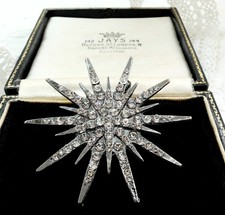 Beautiful Art Deco Vintage Inspired CZ Geometric Dark Star Silver Brooch