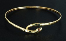.375 9ct YELLOW GOLD Serpentine GARNET Snake Wrap Rhombus Bracelet, 5.11g - O04