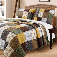 Andy Mustard Yellow Country Farmhouse Real Patchwork Quilt Bedding Set, 100% Cot
