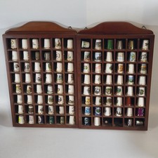 Thimble Collection Job Lot 94 Thimbles With 2 Wooden Display Cases Mixed Ceramic