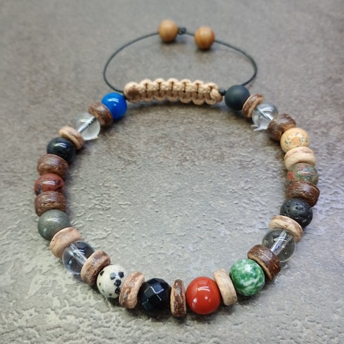 Mens bead bracelet stone wood - bead,