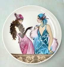 Vintage CLINTONS  Art Deco Ladies Flapper Plate - PINK TURQUOISE 