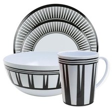 Camping Caravan Picnic Fishing Travel Melamine 16pc Dining Dinner Set - Stripe 7