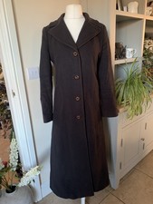 Vintage Hobbs Women's Long Brown Coat Wool & Cashmere Size 10