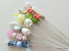 Vintage Bead Hat Pins x 7
