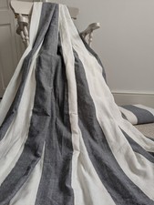 Linen Blend Curtains W168 x L182 cm Blue Off-white Wide Stripes Eyelet Nautical