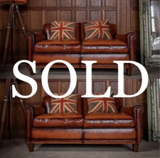 PAIR of SMALL LAURA ASHLEY BURLINGTON TAN ANTIQUED LEATHER 2 SEATER CLUB SOFAS