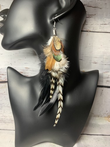Feather dangle drop earrings - feather,