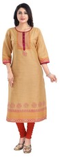 Kurtis for Women Ethnic Kurti Tunic Kurta Shirt Dress Silk Blend Beige MM343