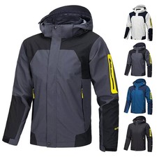 Mens Waterproof Windbreaker Rain Jacket Hooded Zip Up Soft Shell Outdoor Coat UK
