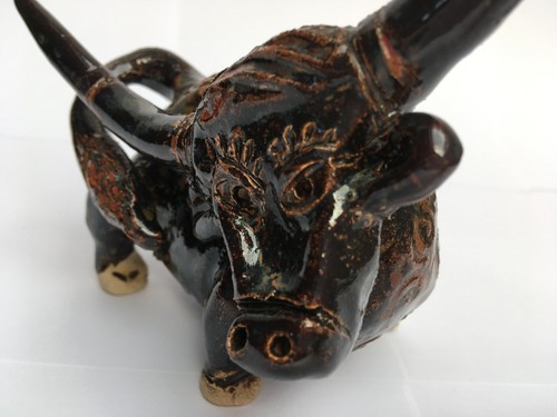 Vintage handmade ceramic bull - ceramic,