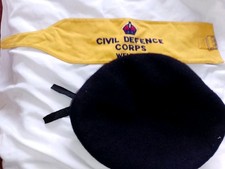 british army beret and civil defence arm band  vintage collectable fancy dress