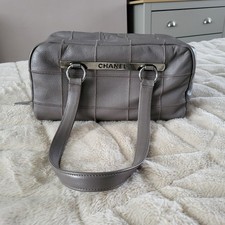 Authentic Chanel Caviar Leather Bowler Bag In Grey
