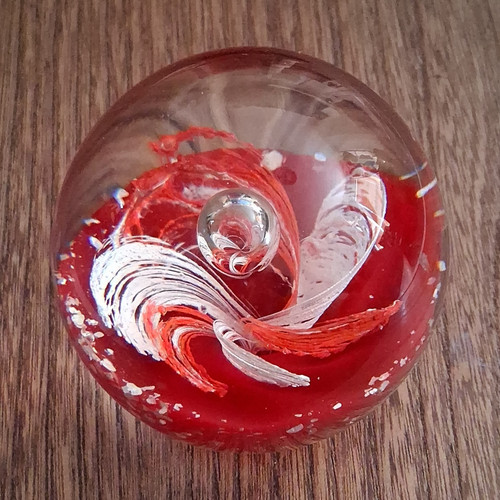 Art glass paperweight red - glass,