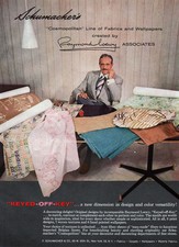 Raymond Loewy Cosmopolitan Fabrics SCHUMACHER WALLPAPER Keyed-Off-Key 1957 Ad