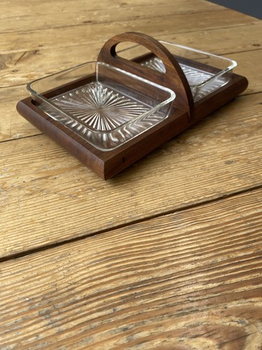 Vintage mcm retro teak dish - ,